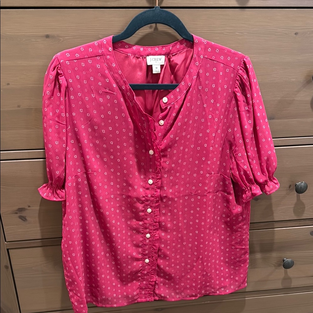 J. Crew Pink Cuffed Sleeve Blouse with Mandarin Collar